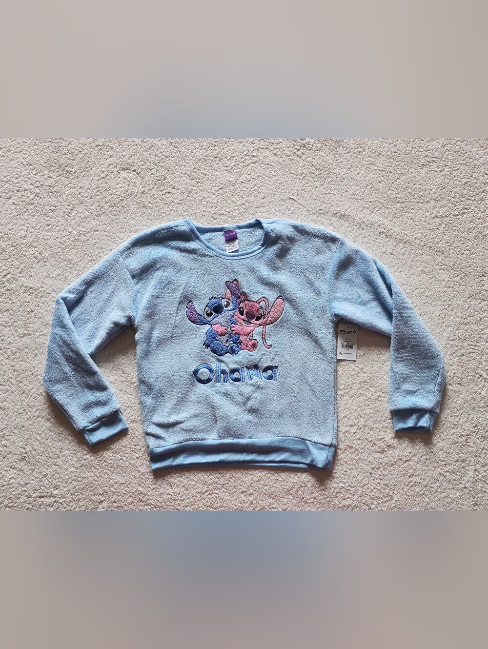New Stitch and Angel Girls Graphic Plush Sweatshirt with Embroidery Size L 10/12